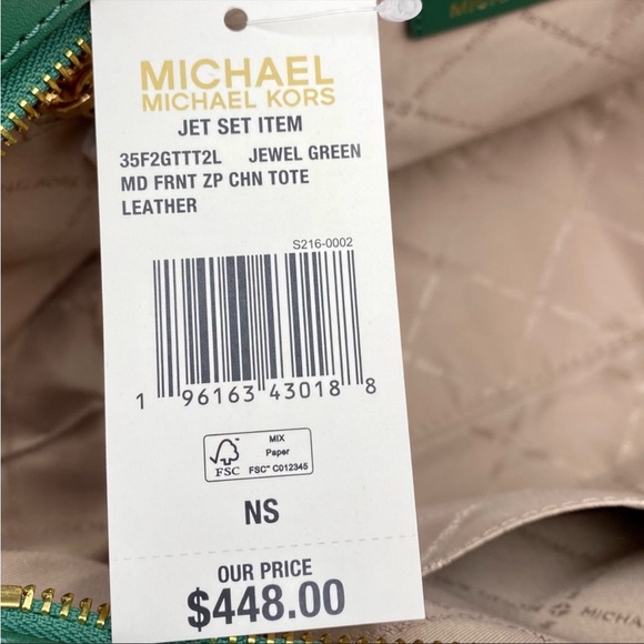 New Michael Kors Medium Front Zip
Chain Tote Bag Leather JEWEL GREEN - Picture 13 of 14